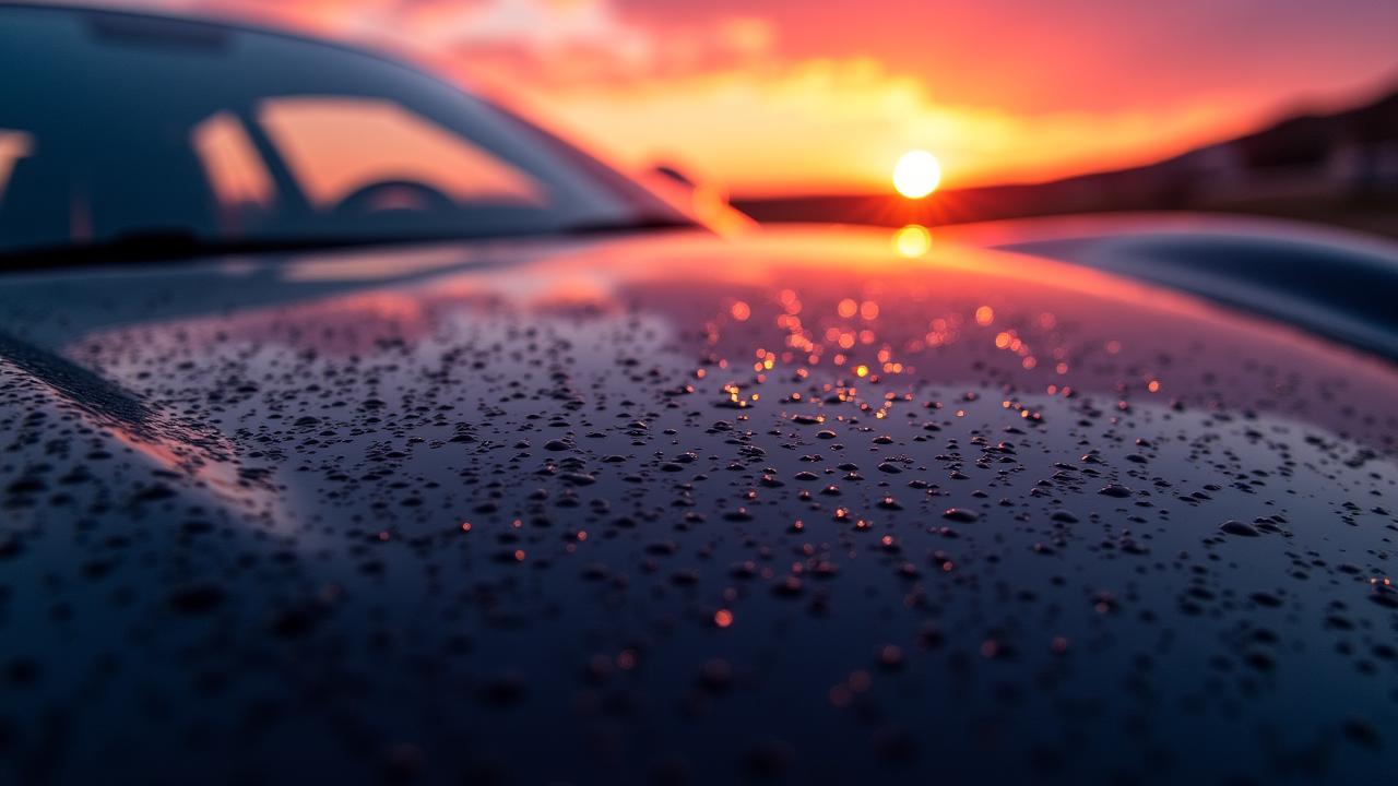 लक्ज़री कार हुड पर चमकता हुआ प्रतिबिंब